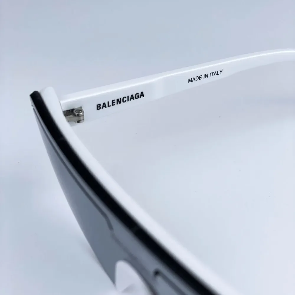 NEW Balenciaga BB0003S 002 White Silver Grey Mirrored Unisex Sunglasses